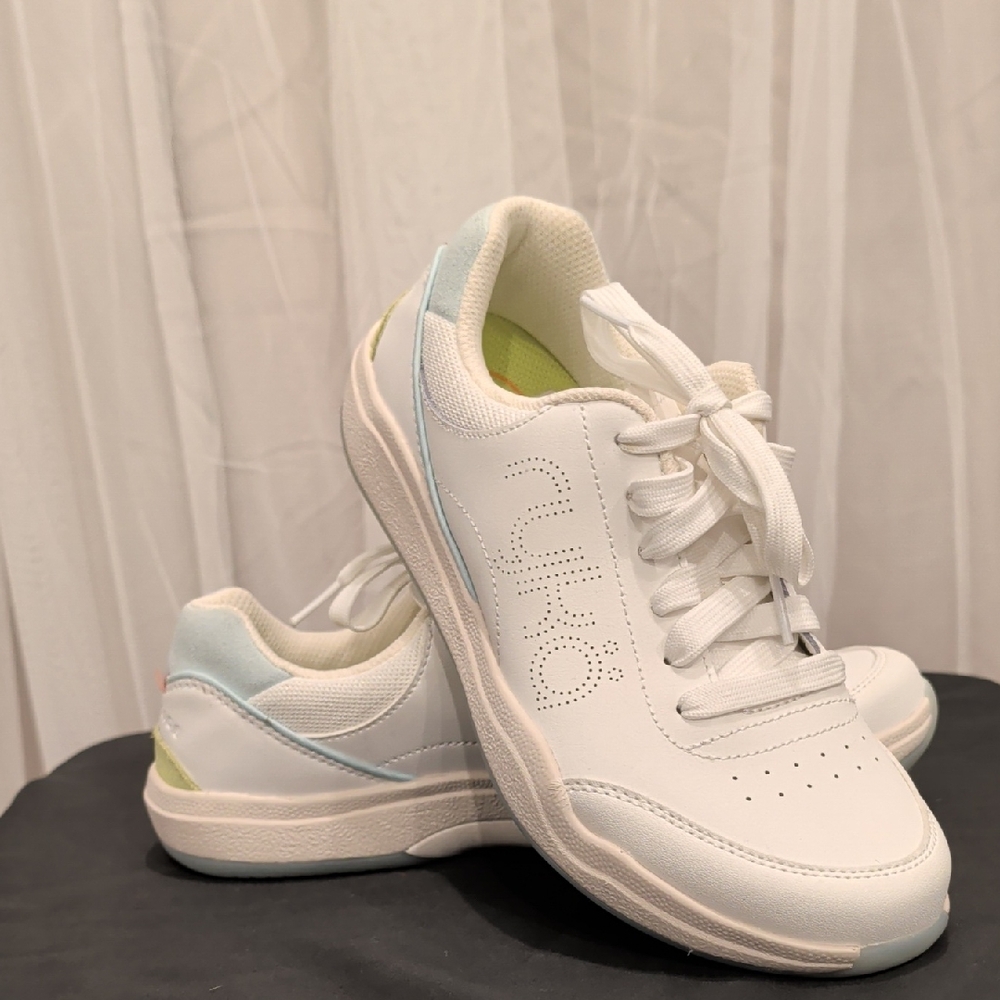 Ryka Court side pickleball Shoe White, Light Blue, And Lime Green *** No Box